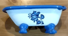 Vintage Novelty Clawfoot Ceramic Bathtub Ashtray, Floral Themed, 6" in Length