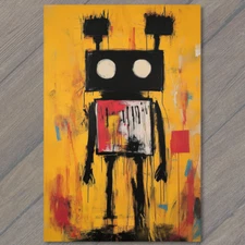 Art Print Boxy Robot Graffiti Bright Yellow Blue Red Raw Edgy Bold Sweet