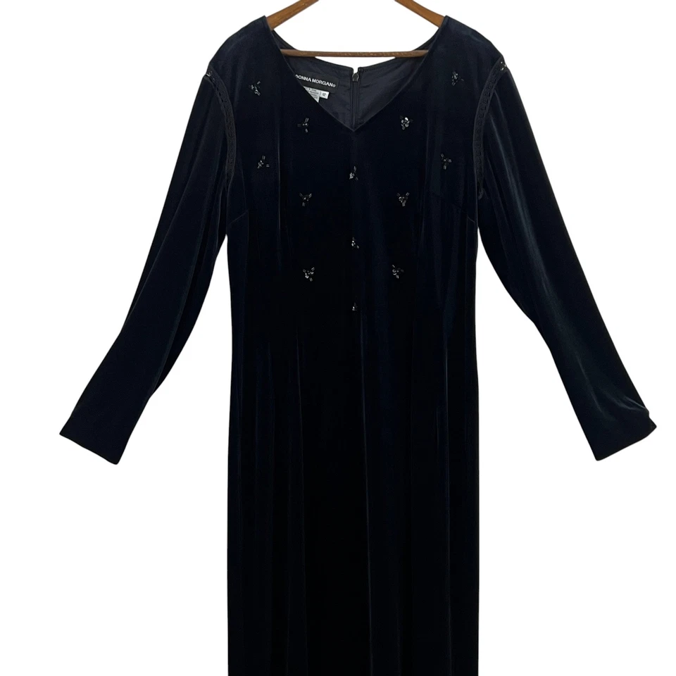 Maxi Vestido Donna Morgan Vintage Terciopelo Negro Manga Larga Talla Grande Foto 3 de 4