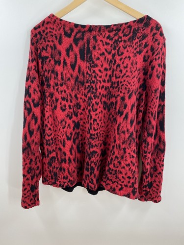 Chico's Red Black Leopard Print Boat Neck Shirt Top Pullover Long Sleeve XL 3 - Picture 2 of 11