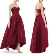 Alfred Sung Burgundy Strapless High/Low Ballgown Size 6 $242 D699S W/STRAPS/BELT