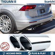 Coppia TERMINALI di Scarico per VW TIGUAN 2 AD1 Cromati in ACCIAIO Inox Clip
