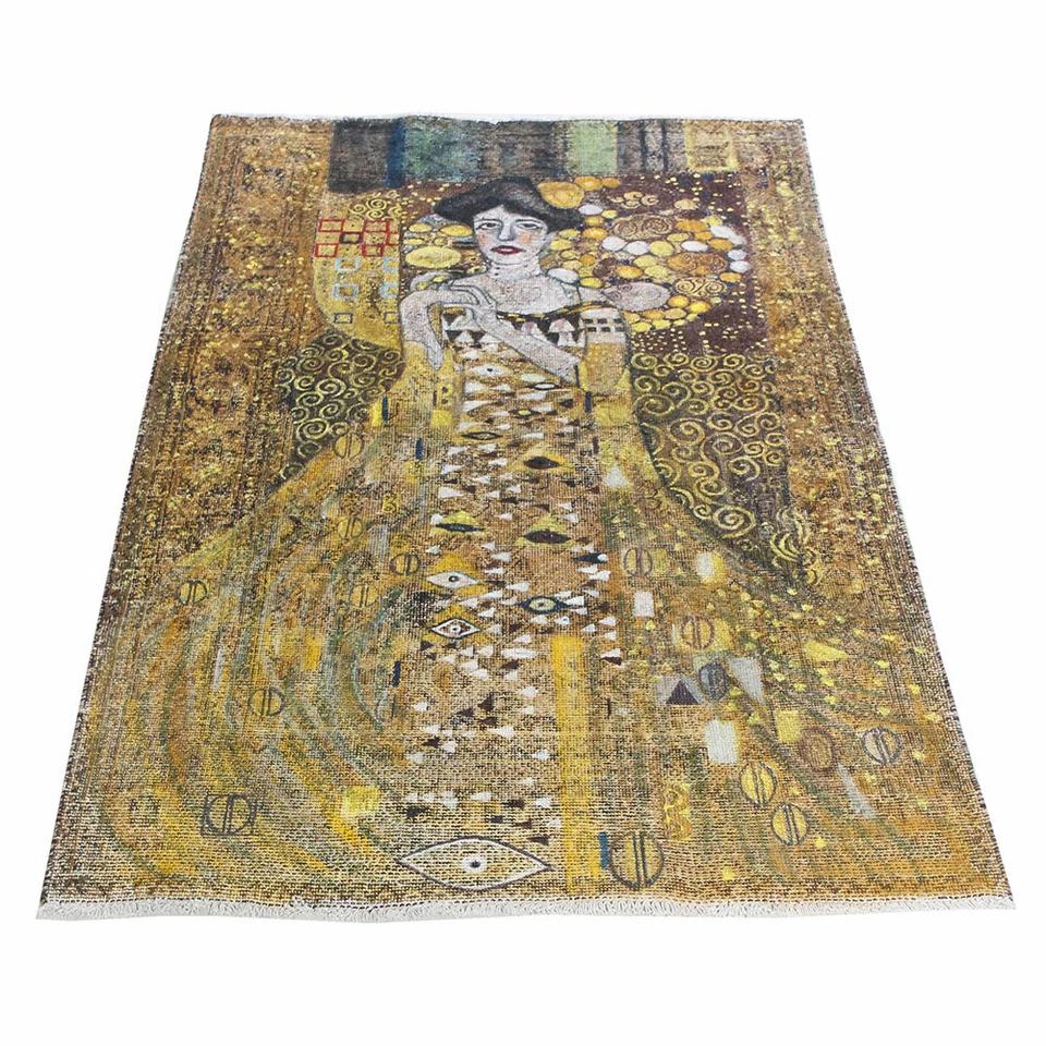 Alfombra colgante de pintura de pared anudada a mano decorativa vintage oriental 4x7 Foto 2 de 4