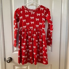 Hanna Andersson Bow Holiday Rib Dress Tangy Red 100 Cotton Girls Size 140 US 10