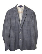 The Savile Row Co. London Cromwell Blue Black Plaid Wool Blend Blazer Men  s 42L