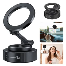 360° Vacuum Magnetic Car Phone Holder Suction Cup Foldable iPhone MagSafe Mount