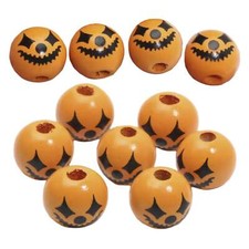 10pcs 15mm Halloween Pumpkin Wooden Round Beads Spacer Bead For Jewellery Making