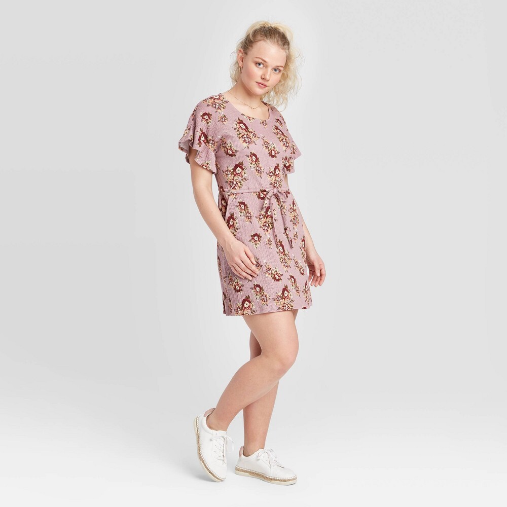 xhilaration pink floral dress Xhilaration women's coral dusty pink floral cottage day dress size xl