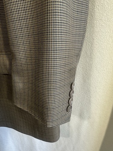 Mens Wool Blazer 46R Silk Plaid Jos A Bank 2 Button Gold Herringbone Preppy - Picture 4 of 15