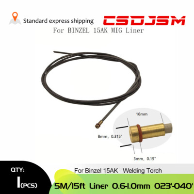 For Binzel Liner 0.6-1.0mm 023'-040' 15AK Style 15 feet 5 Meter Mig Torch