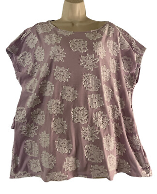 Loft Plus Loose Fit Tee Shirt Textured Lavender Back Ruffle Detail Size 14 SS