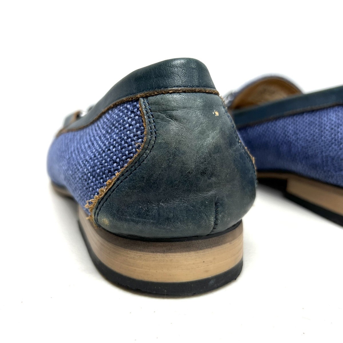 La Milano Shoes Mens 10 Navy Blue Loafer Leather Woven Dress Shoes Office Preppy La Milano Navy Blue Loafer Leather Dress Up Shoes Style  main image 2