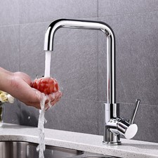 Modern Kitchen Mixer Tap Brushed Steel Bathroom Basin Sink Mono Spout Swivel