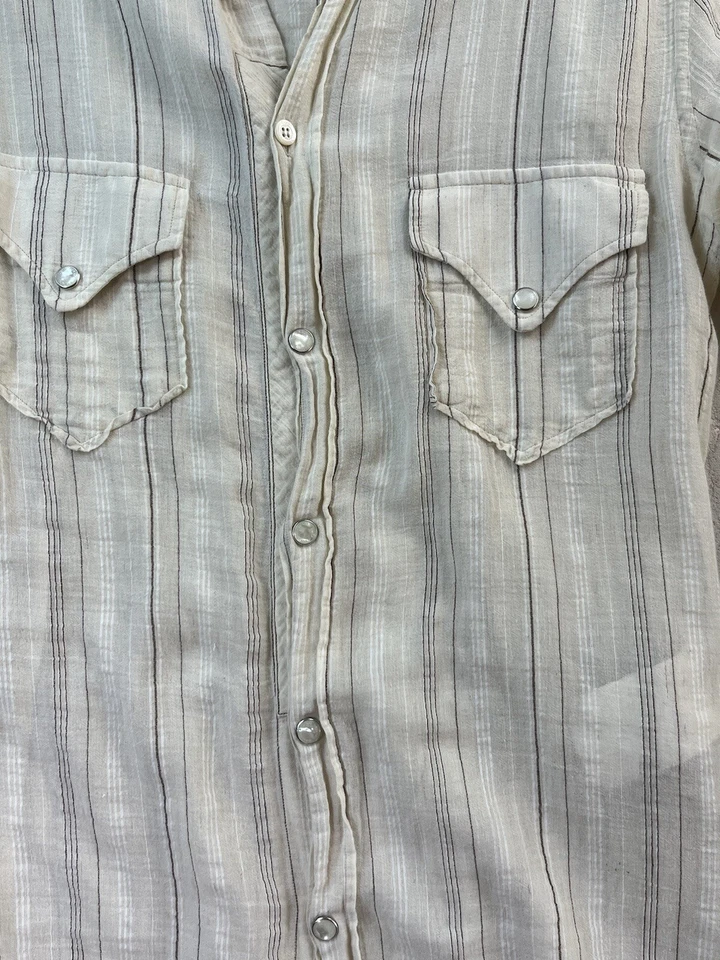 DOLCE GABBANA Vtg Striped Pearl Snap Long Sleeve Top Sz 48 Linen Blend - Image 2 of 4