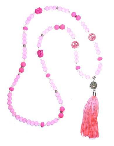 ★ lange Kette ★ HIPPIE BOHO IBIZA PEACE ★ AUGE ★ QUASTE ★ neonpink ★ - Bild 4 von 4