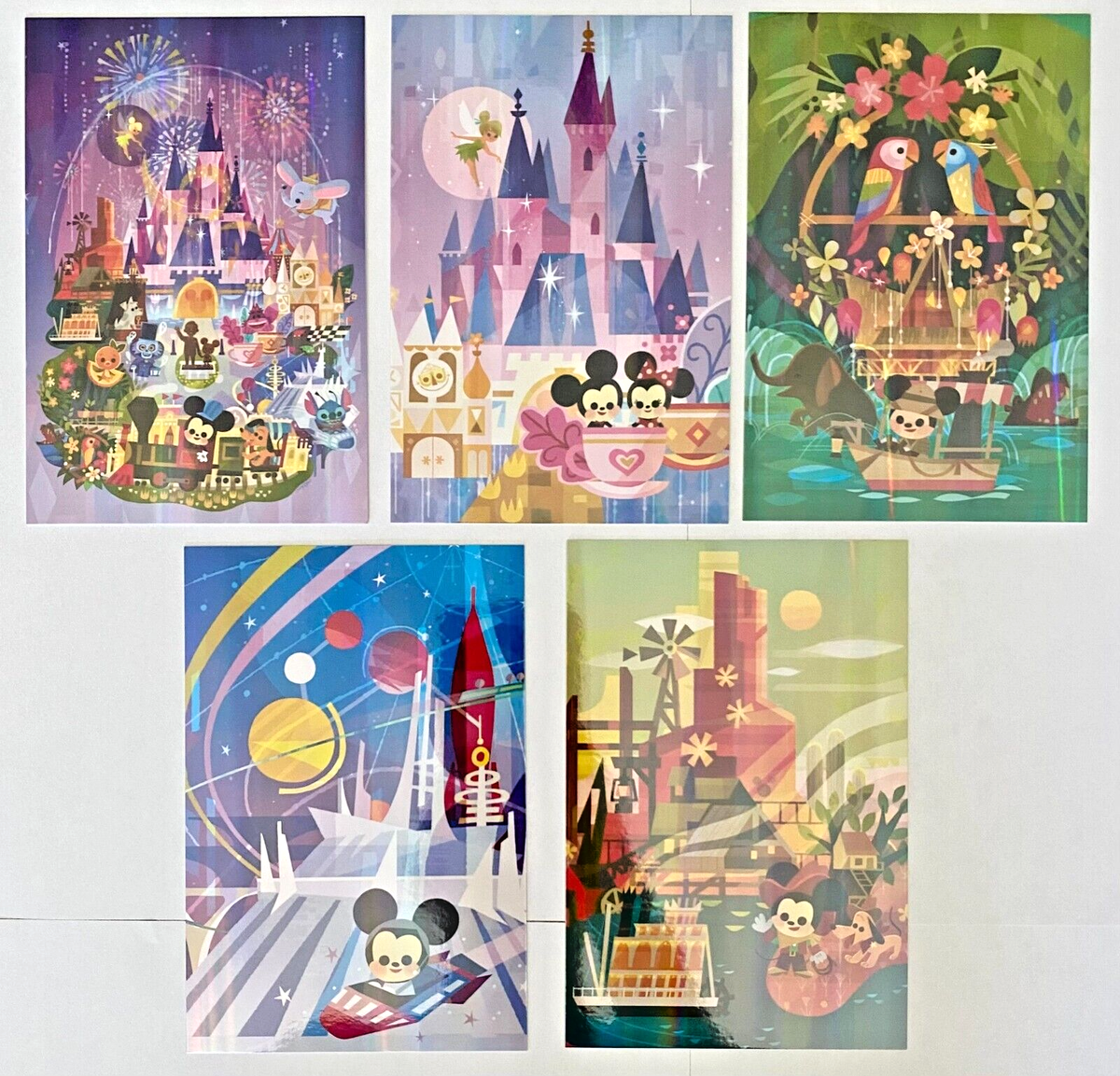 Disney Parks 100 Years Joey Chou Set of 5 Postcards Castle Tiki