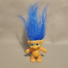 Vtg Troll Doll Necklace Blue Hair  Blue Eyes 2.25" Tall w/out Hair - Damaged
