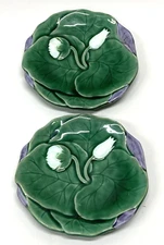 The Haldon Group Majolica Pair Of Lily Pad Plates Trinket Dishes 1985 Japan