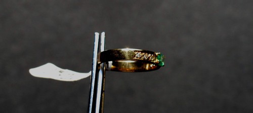 ANELLO SMERALDO CON 7 BRILLANTI in 585/- 14 crt. GG - Foto 5 di 6