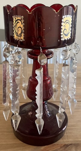 Superb Large Victorian Cranberry Glass Lustre - 35.5cm Tall - Picture 4 of 6