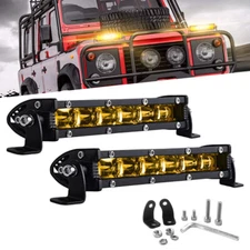 Pair 7inch Yellow Slim LED Light Bar 6D Spot Flood Driving for UTV Offroad Truck