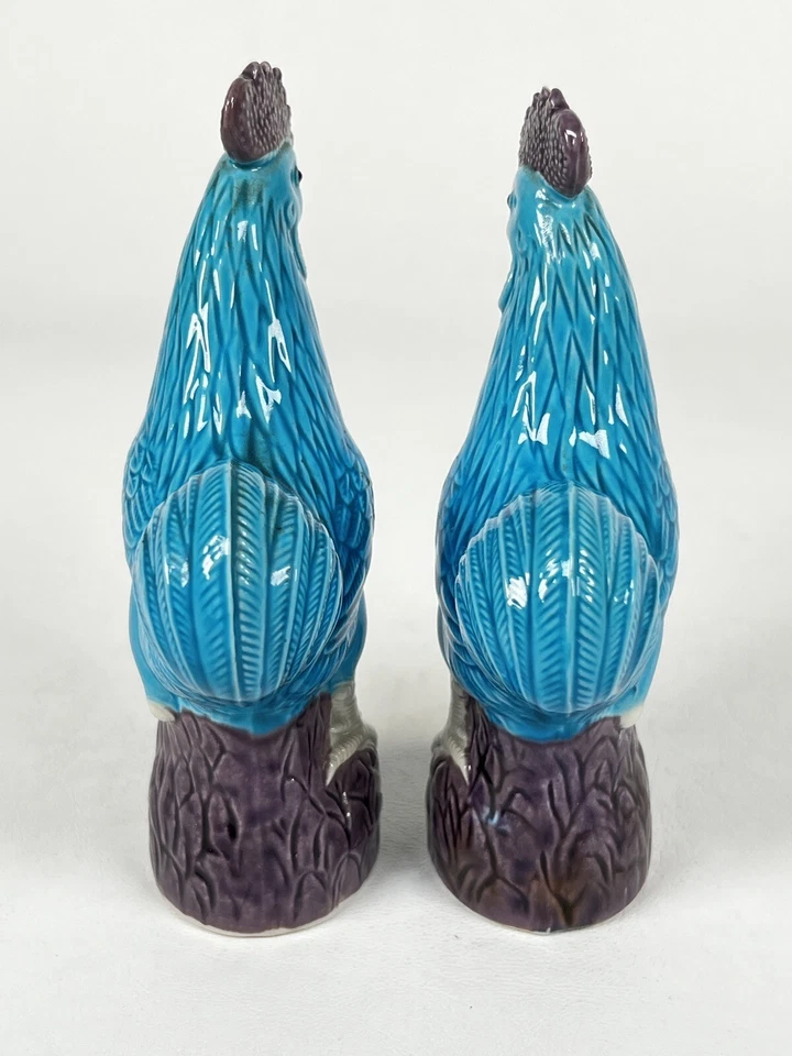 Par de figuras de gallo pollo gallo porcelana turquesa chino chinoiserie de 6" Foto 4 de 4