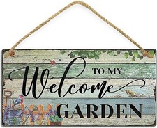 Retro Garden Wood Signs Welcome to My Garden Wooden Hanging Sign Plank Plaque...