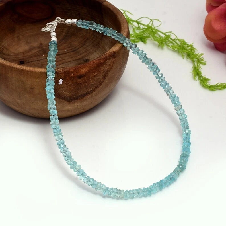 Pulseiras de pedra preciosa Rondelle facetadas azul água-marinha 6-8"" - Imagem 2 de 4