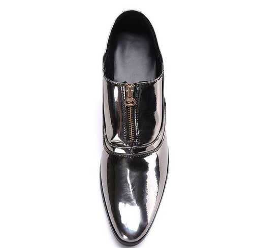 Men Fashion Pointy Toe Metallic Leather Shoes Zipper Party Block High Heel H145 - Picture 4 of 8