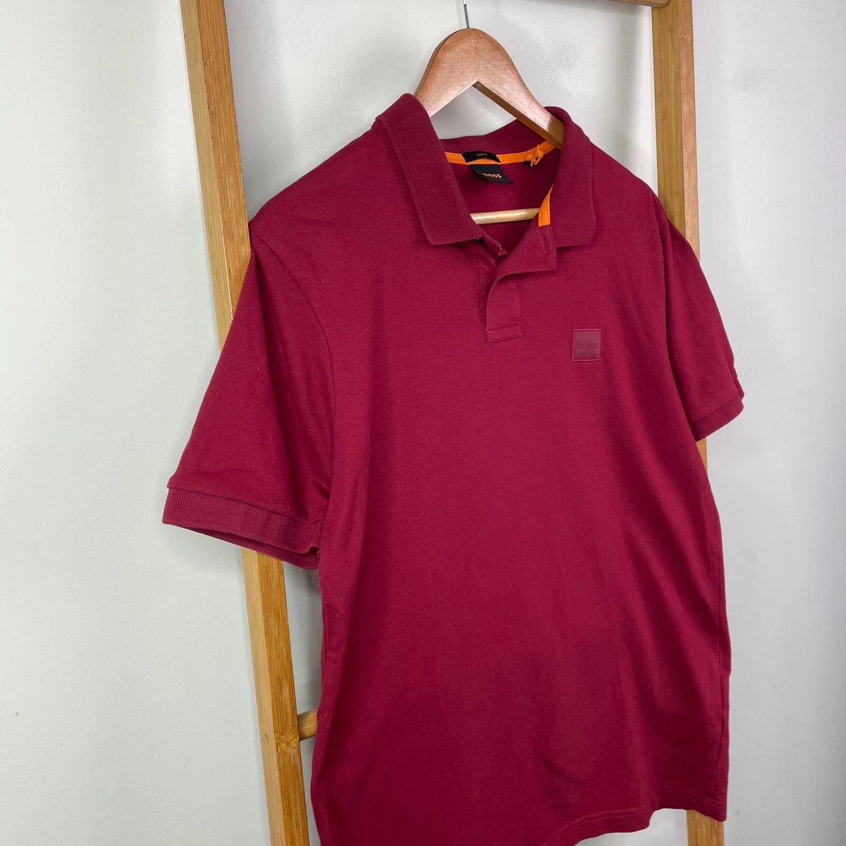 Hugo Boss Slim Fit Polo Shirt Mens Large Red Cotton Elastane Short Sleeve Smart