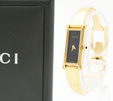 [MINT /Box] GUCCI 1500L Gold Black Bangle Rectangle 12mm Quartz Women's Watch