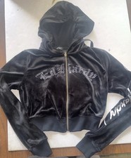 ED HARDY Women  s Cropped Hoodie Black Full Zip Jacket Medium