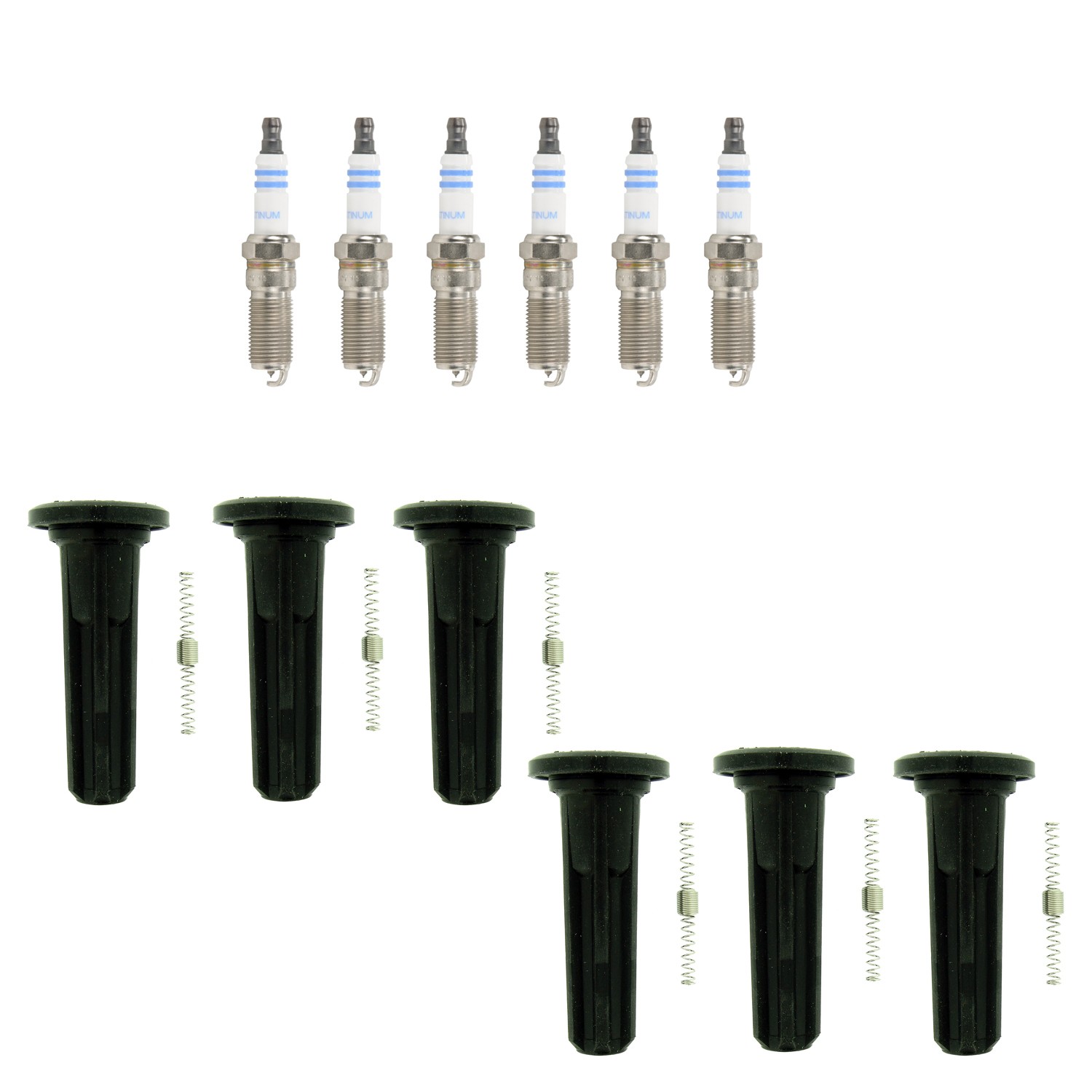 Bosch 6 Platinum Spark Plugs  NGK Coil Boots Kit for 9-7x Ascender Envoy 4.2 L6
