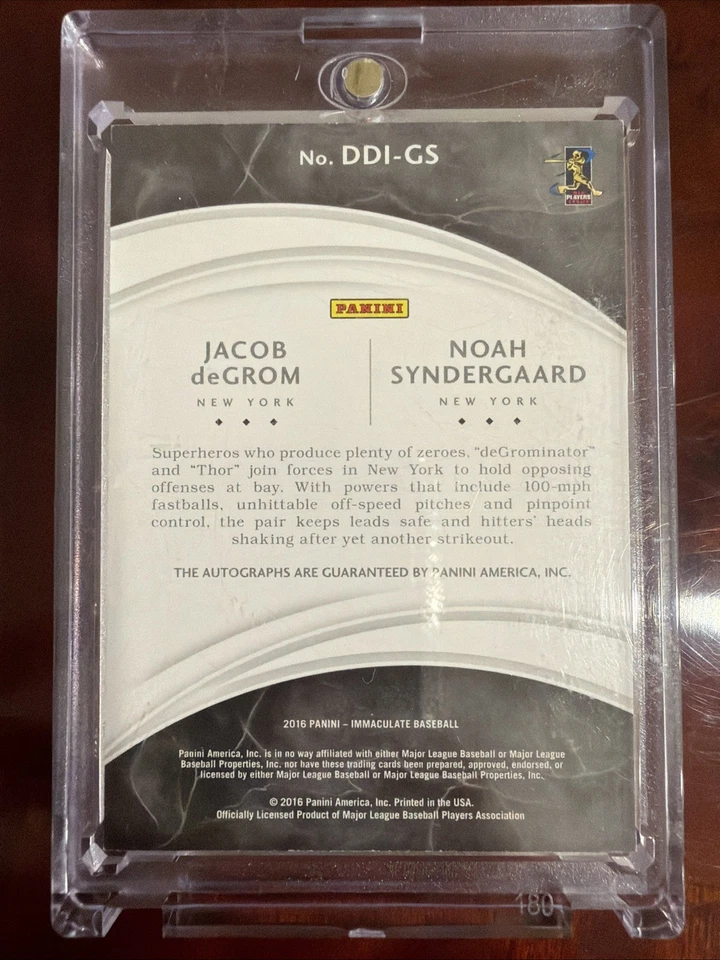 Jacob Degrom & Noah Syndergaard 2016 Panini Immaculate Dual Auto #15/25 Foto 2 de 2