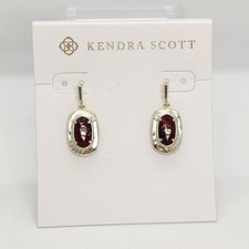 New Kendra Scott Anna Small Drop Gold Earrings In Bronze veined Maroon Jade
