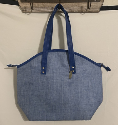 Eco One Blue Medium Tote Bag Zip Top Double Handles Pockets Lined Silver HW