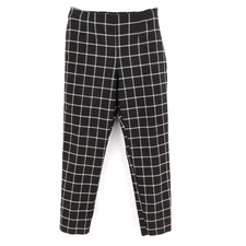 Time And Tru Pants Womens Sz 12 Black White Checks Stretch Mid Rise Straight Leg