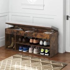Shoe Bench Home Entryway Shoes Storage Bench w/ Padded Seat & Hidden Storage