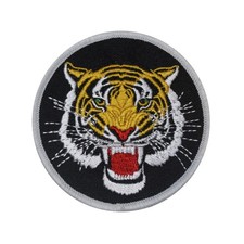Tiger Embroidered Iron On Patch - Round Wild Animal 64-D