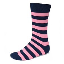 Men's Socks One Pair Pink and Navy Blue Striped