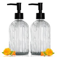 2 Pack Refillable Lotion Dispenser, 400ml Glass Soap Dispenser Set for Bathroom