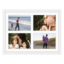 , 12x16 White Wood Frame with White Mat - Displays Four 5x7 Photos - Collage ...