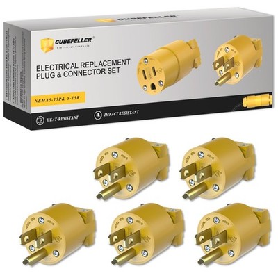 Extension Cord Ends Male Kit, Replacement Plug, 3 Prong, 15Amp, 125Volt, NEMA 5-