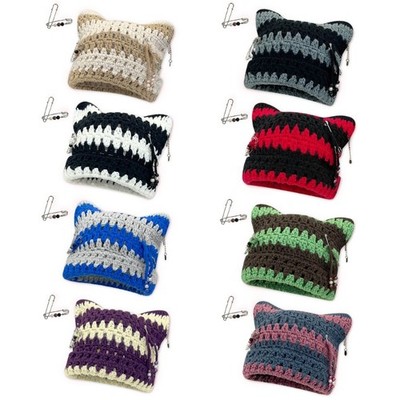 Adult Winter Cat Ear Hat Knit Hat Handmade Cat Ear Shape Soft Hat Casual Wear