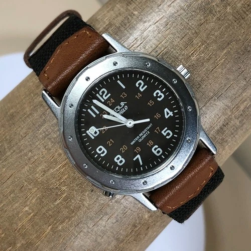 Vintage Acqua by Timex Men Field Indiglo Nylon Strap Quartz 35mm Watch 7 1/2"