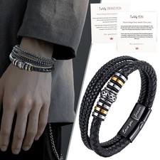 To My Son Love You Forever Leather Braided Bracelet Wristband Gift Card JQ