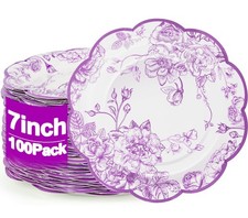 CENLBJ 100 Pcs Lavender Flower Paper Plates,Disposable Floral Party Plates
