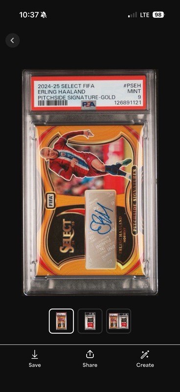 2024-25 PANINI SELECT FIFA PITCHSIDE SIGNATURES | HAALAND PSEH GOLD 07/10 PSA 9
