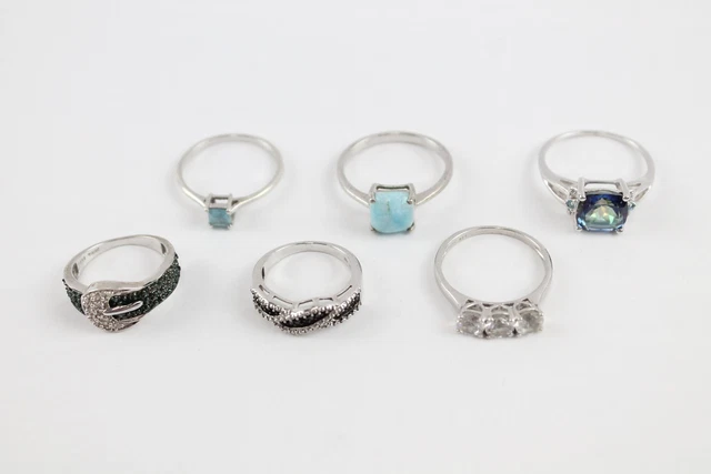 20 Sterling Silver Rings Gemporia TGGC *Topaz Buckle Larimar x 6 (10g)
