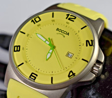 3535-36 Men's Boccia Titanium Yellow Watch NEW BATTERY!